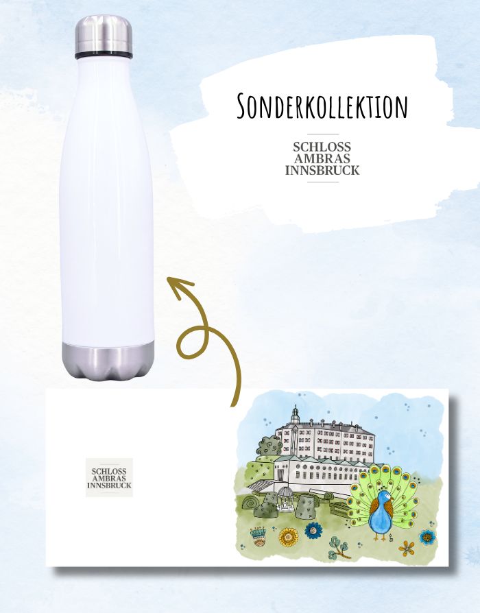 Thermosflasche 500 ml - Motiv Schloss Ambras mit Logo