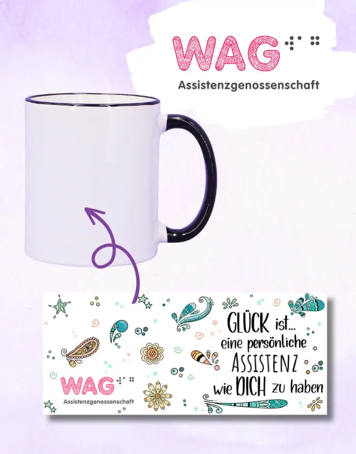 Tasse Keramik 300 ml - Glück ist eine Assistenz & WAG Logo